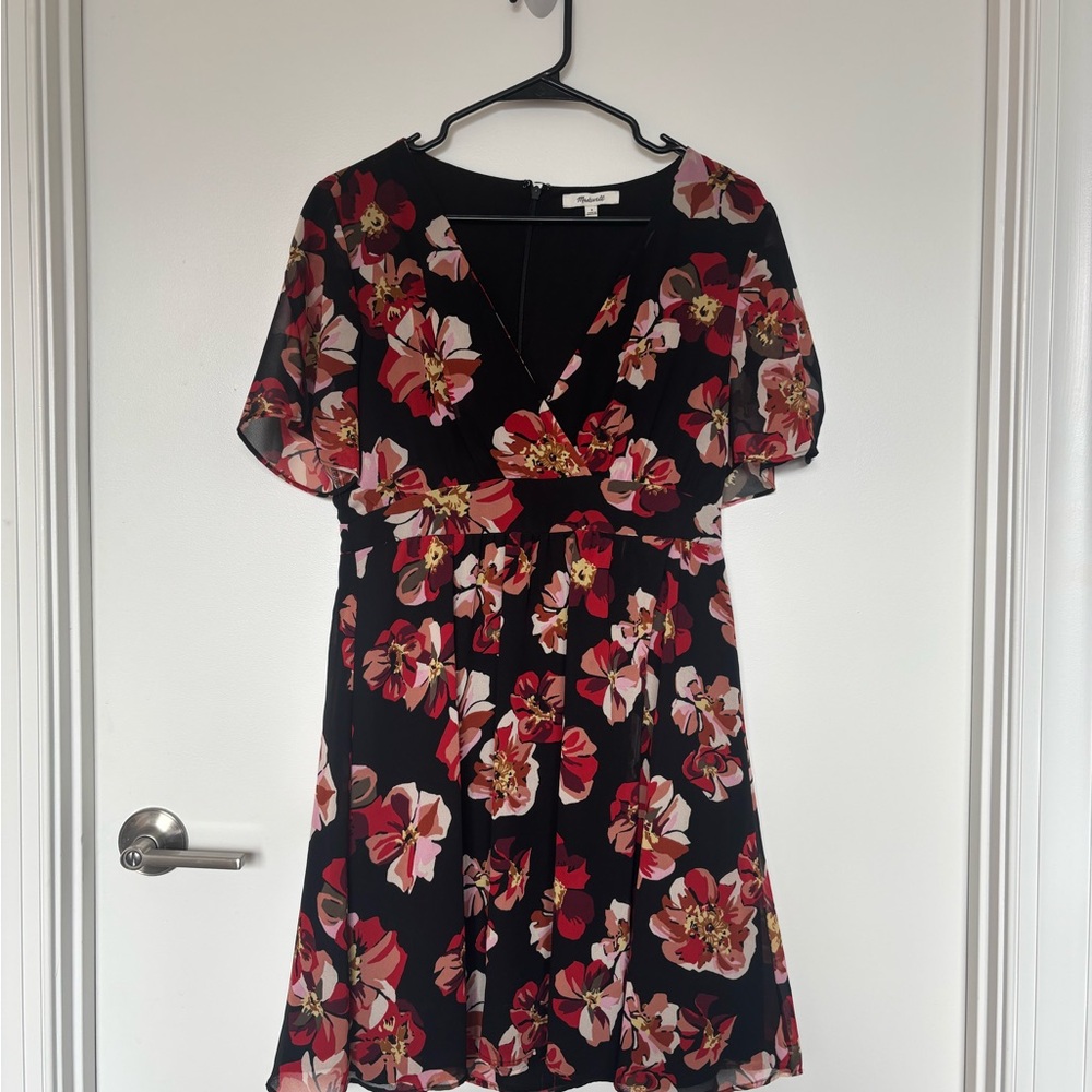 Madewell Black and Red Floral Mini Dress